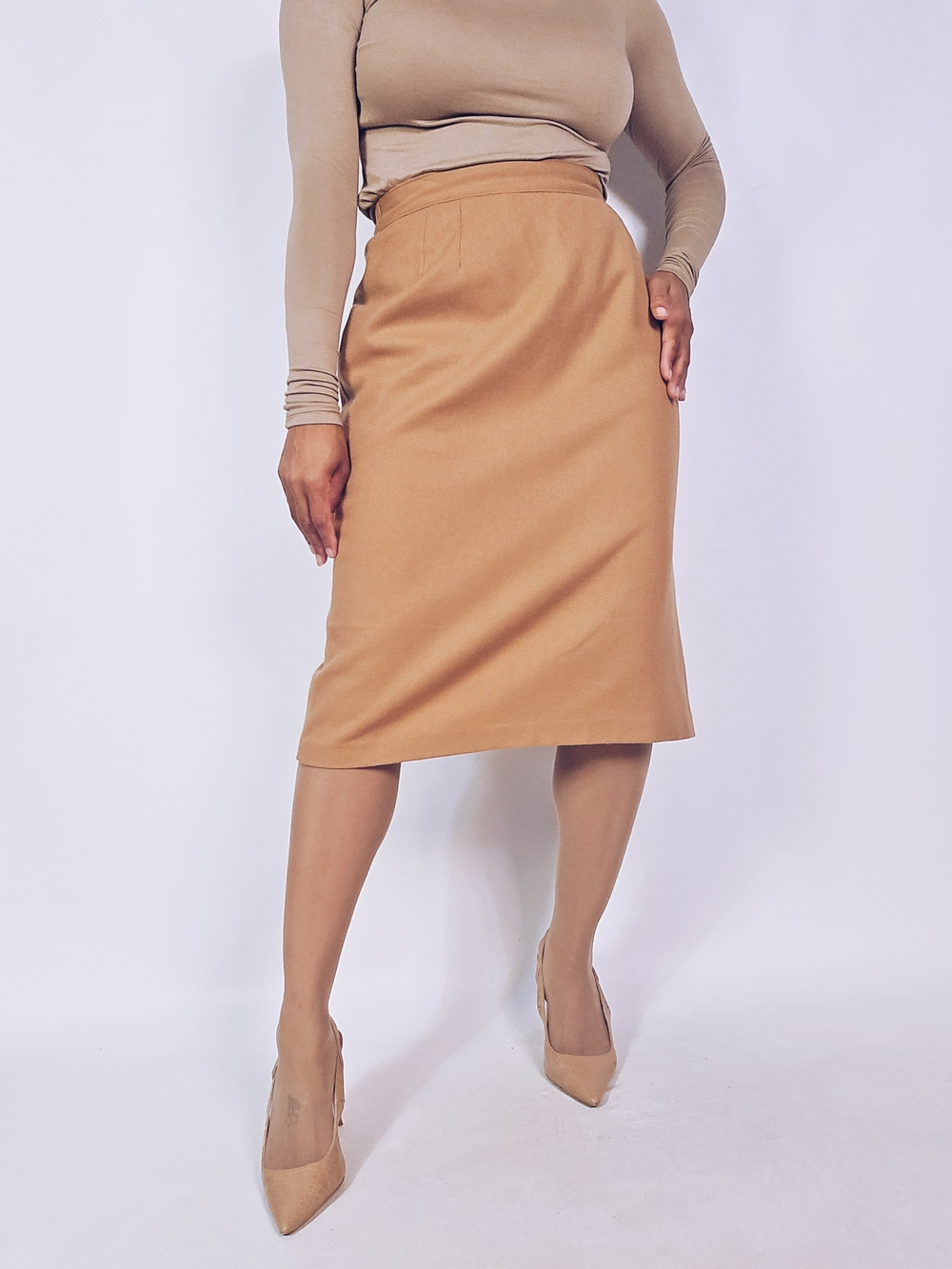 Sag Harbor Tan Midi Pencil Skirt